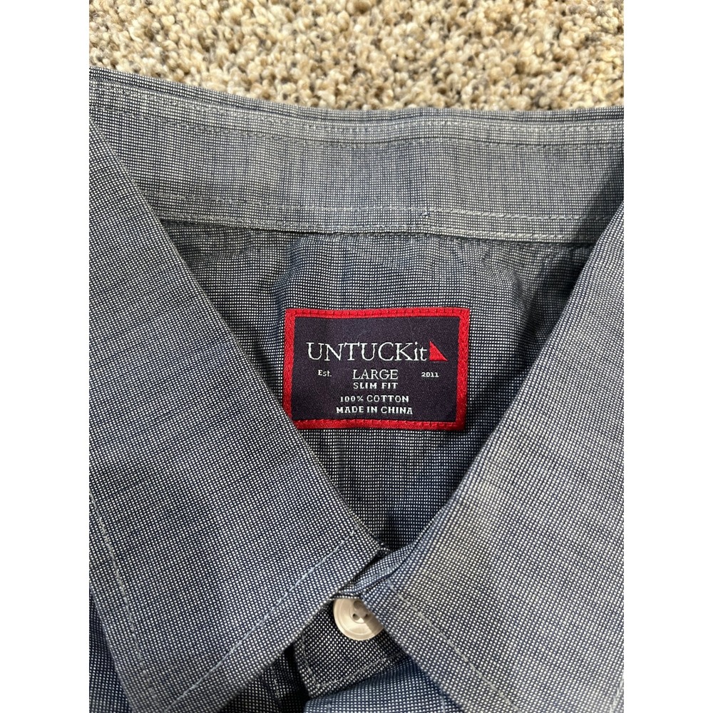 UNTUCKit Mens Slim Fit Long Sleeve Button Down Shirt Navy Blue Cotton Large - Picture 4 of 7